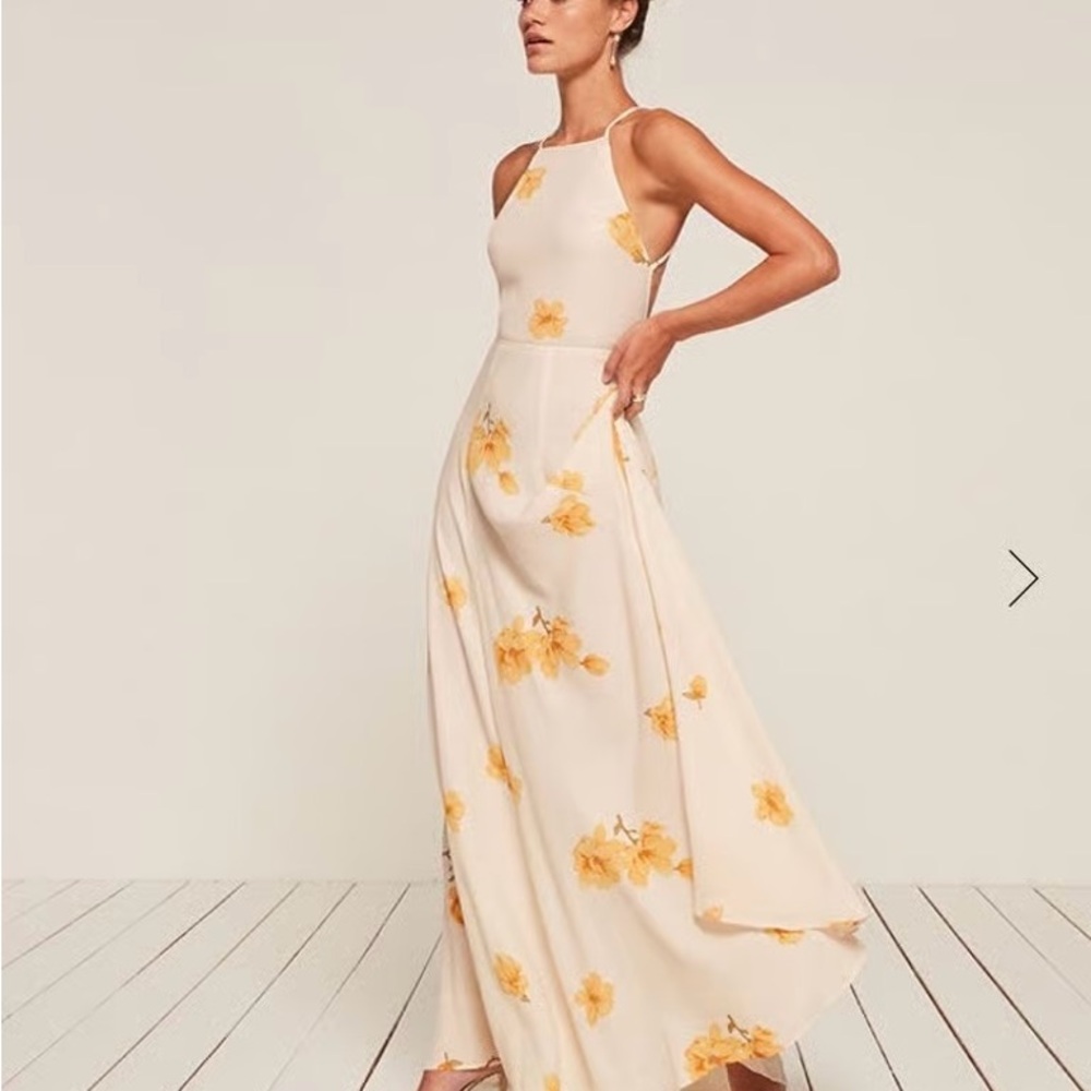 Reformation Myrtle Maxi Dress - Cream with Yellow Floral Motif